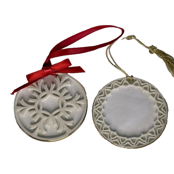 Lenox Porcelain Snowflake Ornament Silver Frost & Lenox Round Ornament Christmas - Picture 1 of 7